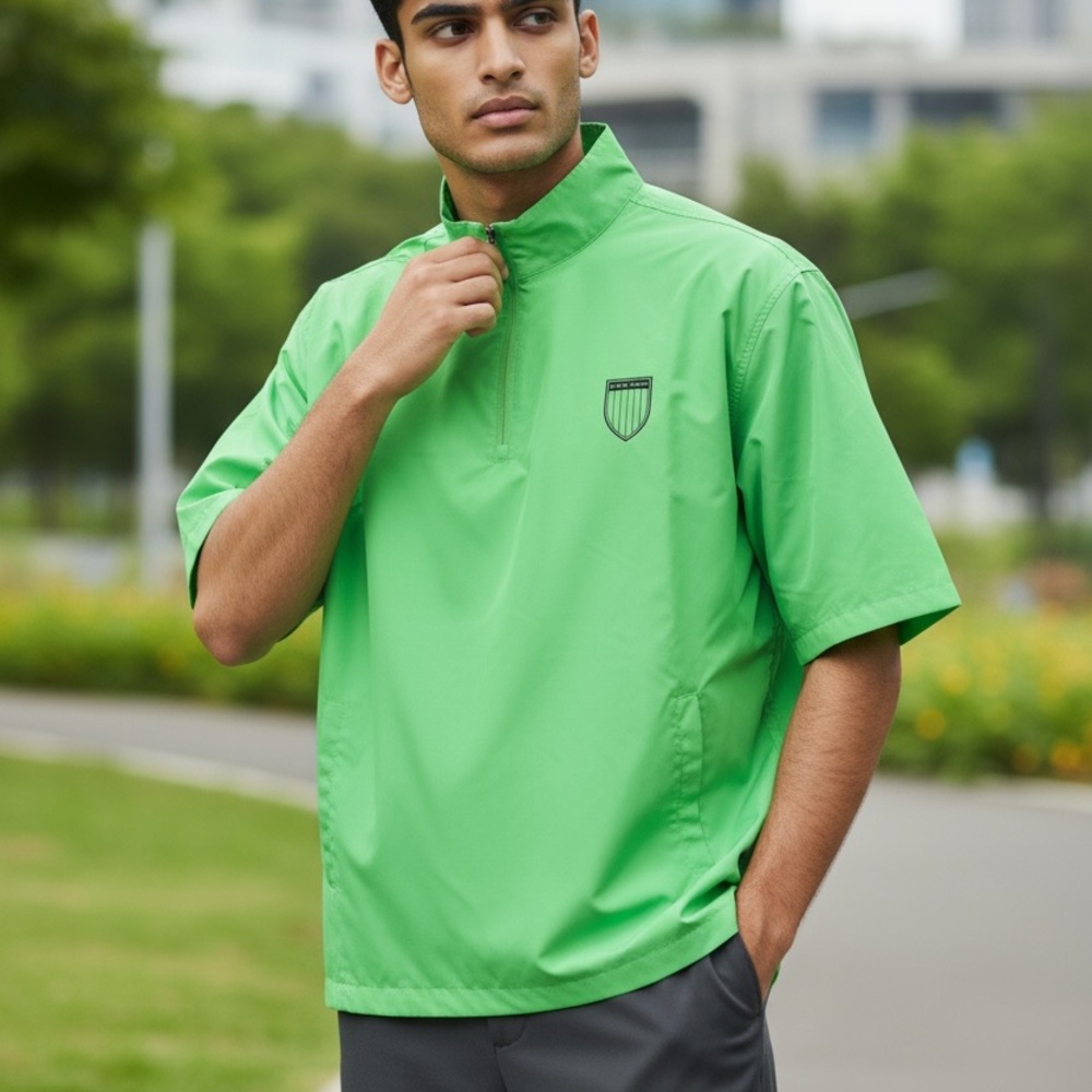 Bright green quarter-zip pullover with Faldo logo. Stylish and vibrant. Size XL